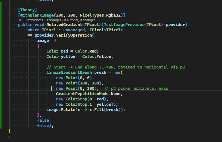 Supporting ColrV1 Font rendering in ImageSharp requires me to update several of my brushes to allow additional parameters. Linear gradients for example must allow passing a rotation point. 

learn.microsoft.com/en-us/typograp…

Here you can see two gradients left rotated at vertical center