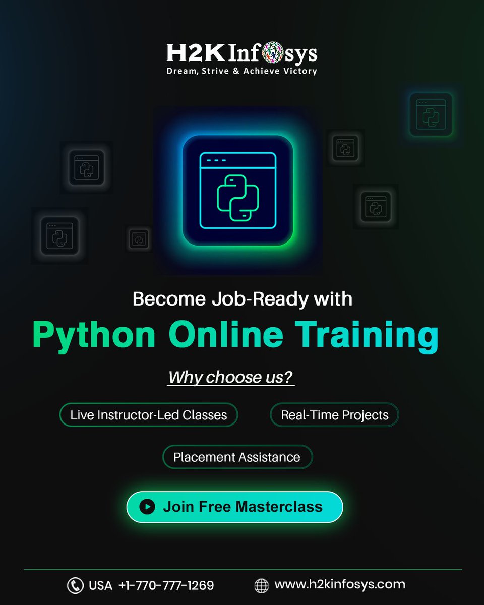h2kinfosys's tweet image. 💻 Become job-ready with Python Online Training from H2K Infosys!
🎓 Live Classes | Real-Time Projects | Placement Assistance
+1 770-777-1269 | training@h2kinfosys.com
👉 h2kinfosys.com/courses/python…
🔗 h2kinfosys.com/quick-links/
#PythonTraining #LearnPython #PythonCertification #Tech