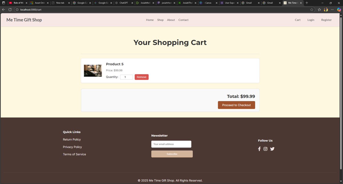 josiahthedev's tweet image. The public-facing shop includes a clean Shop page for browsing gifts and a functional Shopping Cart. I designed the UI to be responsive across mobile, laptop, and PC, ensuring a great experience for every shopper. #ReactJS #TailwindCSS