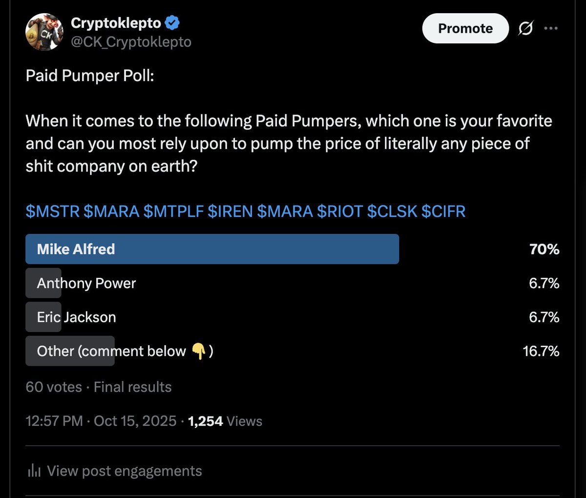 CK_Cryptoklepto's tweet image. When it comes to paid pumpers who have the ability to pump the price of any company, the X community has chosen Mike Alfred as the king
Mike, please reach out to $MARA and name your price
Considering MARA has been profitable for three straight years, this is a layup for you