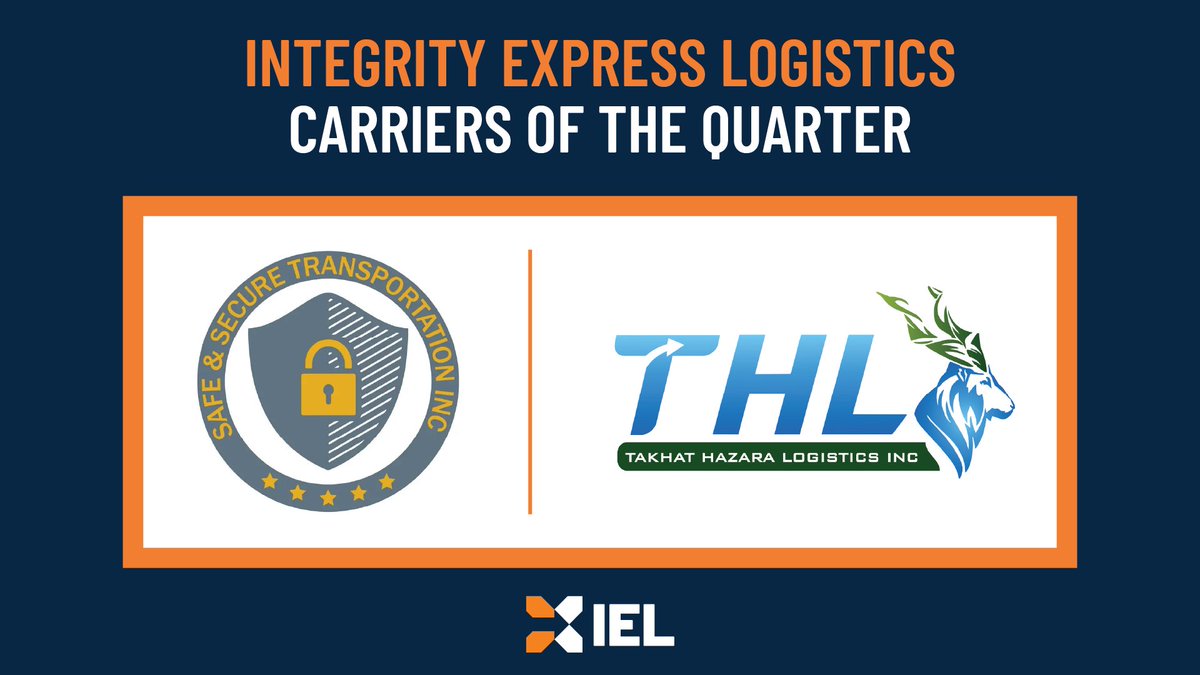 Shoutout to IEL's Carriers of the Quarter for their hard work during Q3! Congrats to Safe and Secure Transportation Inc., and Takhat Hazara Logistics Inc.
#IEL #Integrity #AllGritNoQuit #Logistics