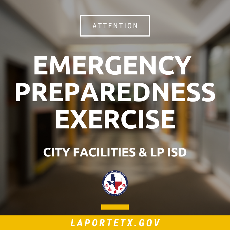 lpoem's tweet image. #Drill | The City of La Porte will be conducting a shelter-in-place drill this morning. This drill is only for the City of La Porte and La Porte ISD facilities. Citizens present during the drill will be encouraged to participate but are not required to do so. Thank you for your…