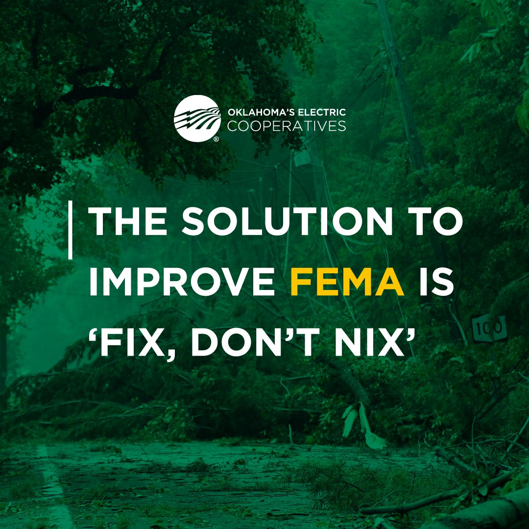 OAECoops's tweet image. ☝️ Electric co-ops depend on FEMA to restore power and keep costs affordable after disasters -- the system has challenges, but the solution is fix, not nix. Tell Congress our communities need faster, more reliable disaster support. voicesforcooperativepower.com/femareform/