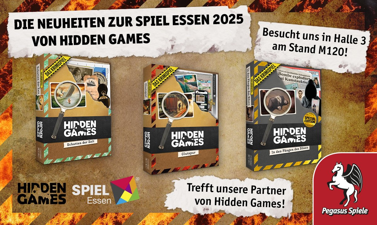 Ihr habt Lust ein paar spannenden Krimifälle zu lösen? Dann schaut auf der SPIEL Essen 2025 bei unserem Partner Hidden Games vorbei. Gleich drei Neuheiten haben sie für euch dabei. Ein besonderes Highlight ist das neue Live-Ermittlungsspiel IN DEN FÄNGEN DES BÖSEN.