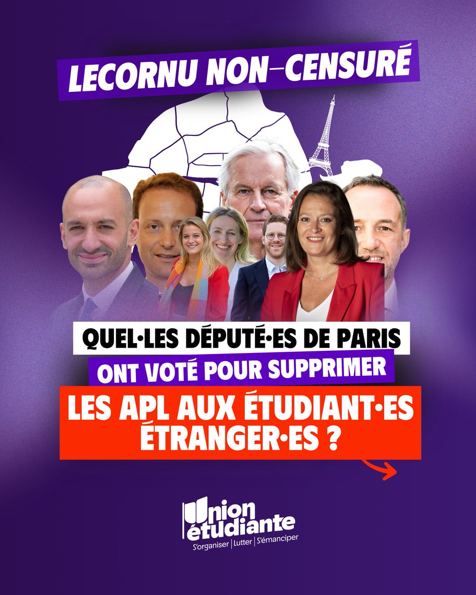 🧵 La liste des député·es de Paris et d'Ile-de-France qui ont voté pour la suppression des APL aux étudiant·es étranger·es...

C'est une honte.