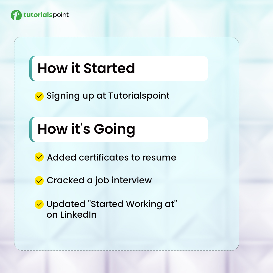 tutorialspoint's tweet image. Every big career story starts with one step — like signing up at TutorialsPoint.
#Upskill #SkillDevelopment #ProfessionalGrowth #CareerEnhancement #LearnNewSkills #PersonalGrowth