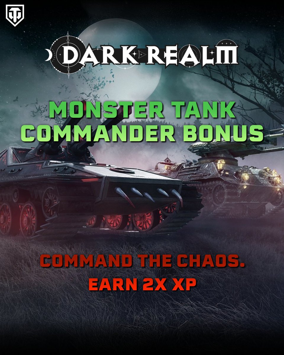 WoTModernArmor's tweet image. Double the fright, double the XP! 👻
Monster Tanks earn 2X Commander XP through Nov 3—stack a booster and watch your XP rise from the grave! 💀

#WoTMA #WoTConsole #DarkRealm