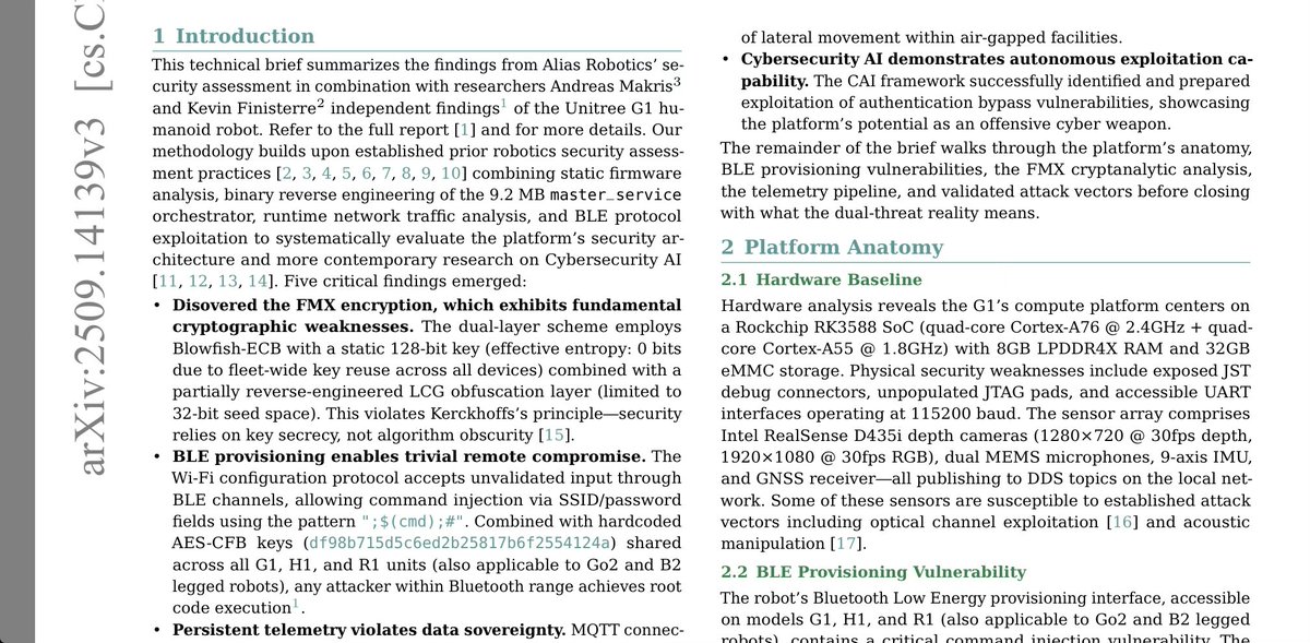 lukOlejnik's tweet image. Chinese Unitree G1 humanoid robots secretly send sensor data to China servers every 5 minutes without user consent. Hardcoded encryption keys shared across all units enable easy Bluetooth hacking for root access. Cameras, mics, GPS create surveillance risk?…