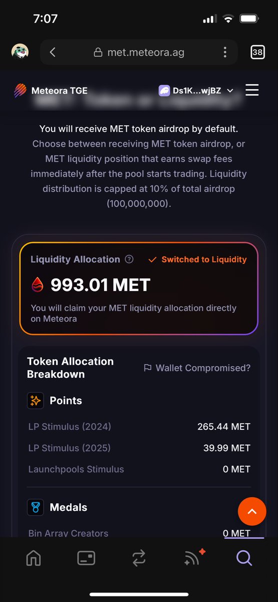 Pretty happy with my $MET allocation… hoping the fees on day one absolutely cook since I chose the LP route.