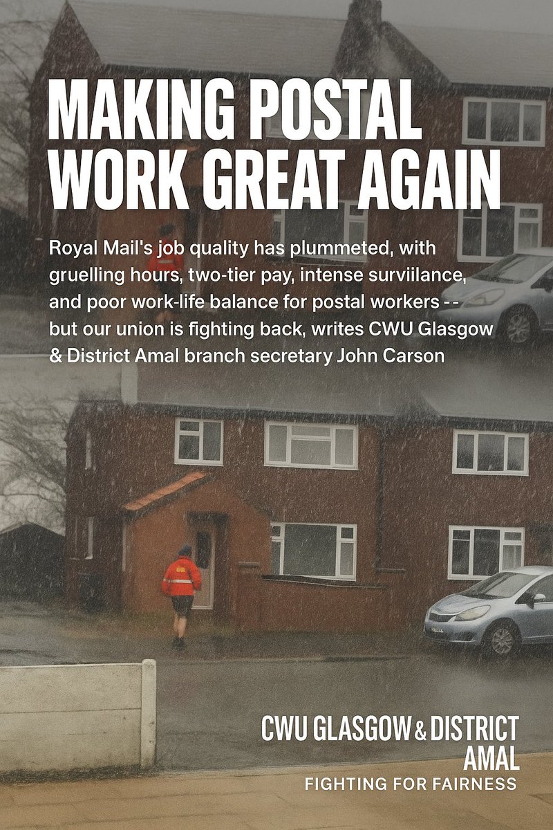 CwuGlasgow's tweet image. 📮 Making Postal Work Great Again

We need a world of work where workers no longer hear “this used to be a great job” but instead can proudly say “this job is great again. 

✍️ John Carson, CWU Glasgow &amp;amp; District Amal
Read full story here ⬇️
🔗 morningstaronline.co.uk/article/making…

#CWU
