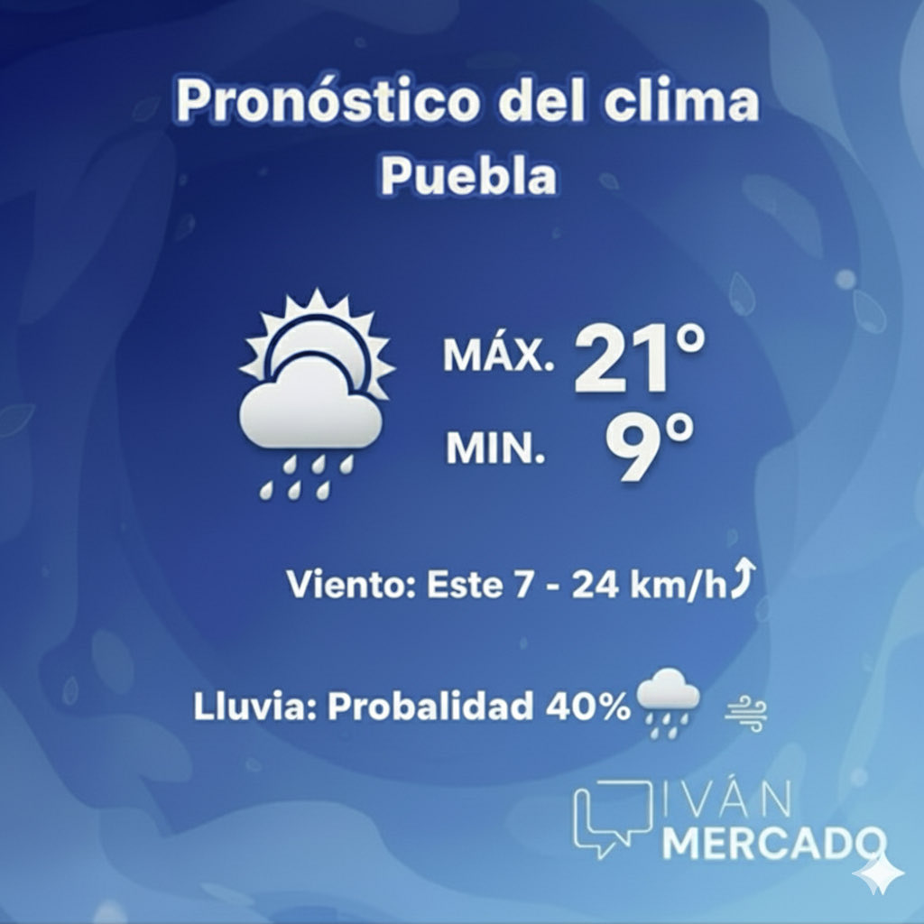 🌧️ Hoy, 16 de octubre, el pronóstico del clima en #Puebla indica lluvia débil (40%).
🌡️ Temperaturas: máxima de 21°C y mínima de 9°C.

#ClimaPuebla #Puebla #PronósticoDelDía