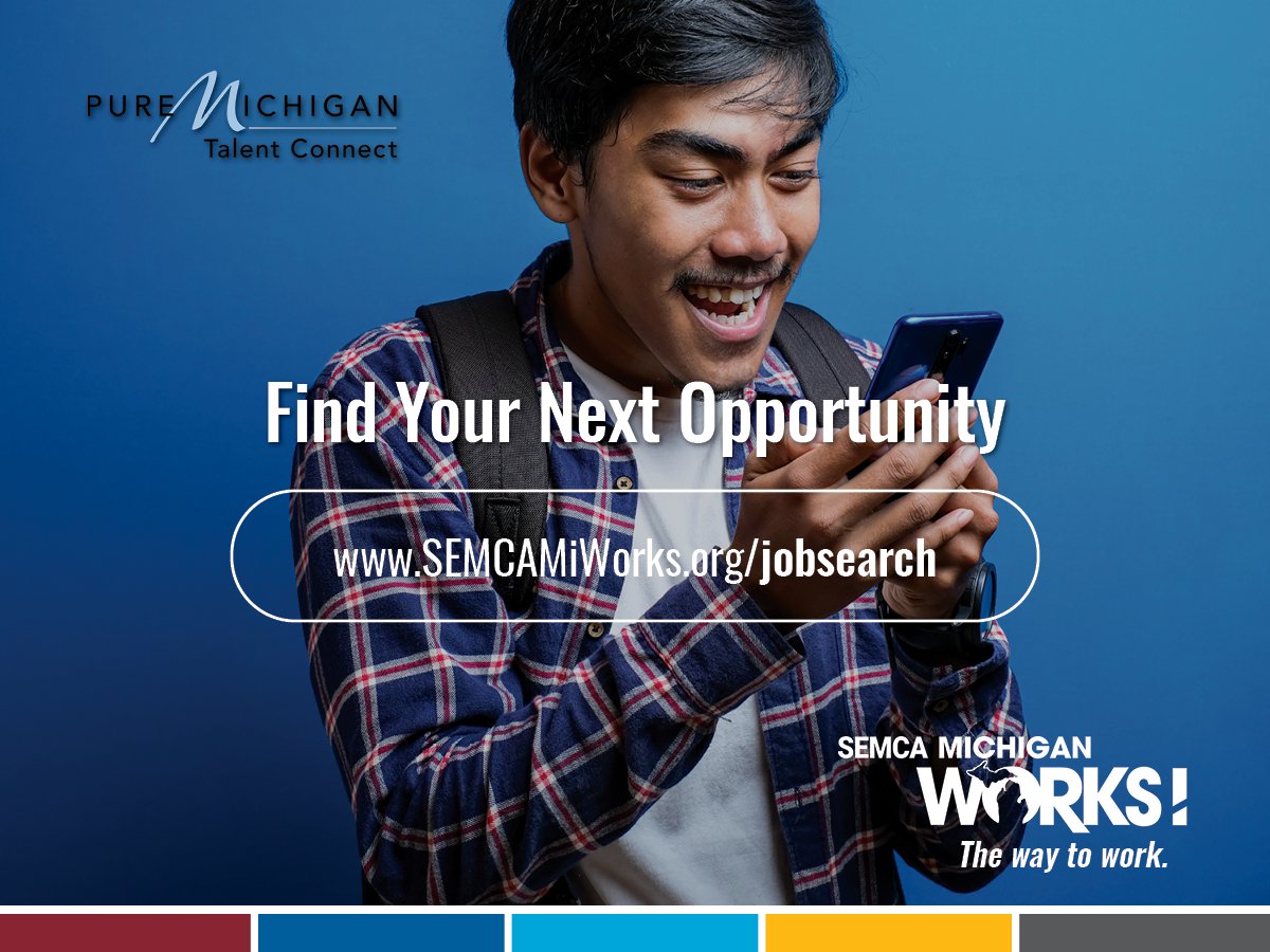Out of work? Looking for something new? 💼
🔍 Start here 👉 SEMCAMiWorks.org/jobsearch

Explore thousands of opportunities with Pure Michigan Talent Connect—your go-to resource for jobs.

Your next opportunity is HERE.
☎️ 800.285.9675
🌐 SEMCAMiWorks.org/thewaytowork

#TheWayToWork
