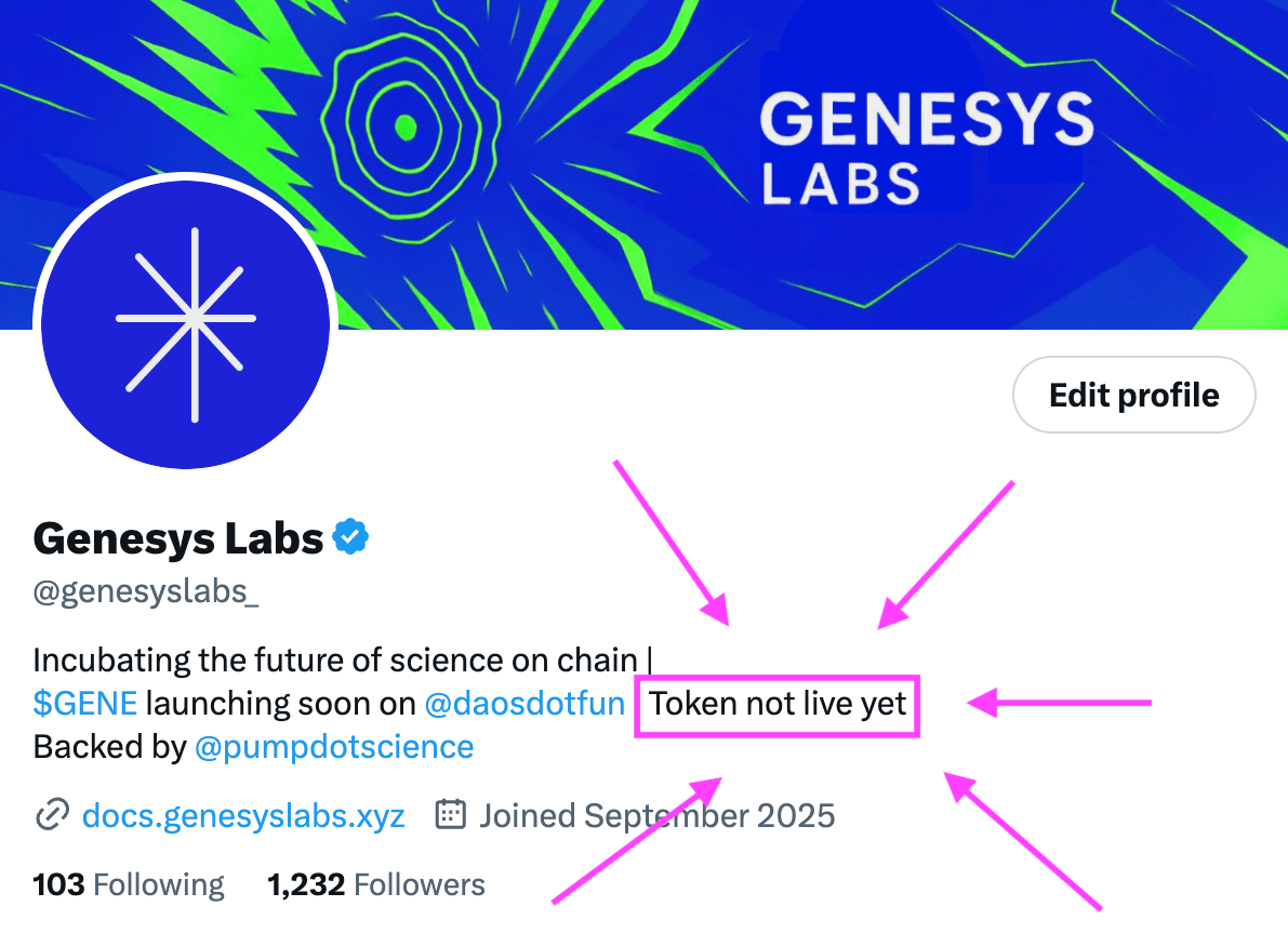 PSA: scammers are everywhere 🚨

there are several fake $GENE tokens launching
only trust official genesys labs links

Token information will be released here ⤵️

- token is NOT live yet
- we will NEVER DM you first asking for personal info

if it seems too good to be true, it