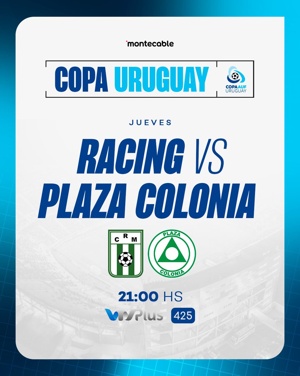 montecableuy's tweet image. Segunda semifinal de la Copa 🔥

Racing y Plaza Colonia se cruzan en el Estadio Campeones Olímpicos.

¿Quién pasará a la final?

Mirá el partido a las 21.00 hs por 𝙑𝙏𝙑 𝙋𝙡𝙪𝙨 𝟰𝟮𝟱