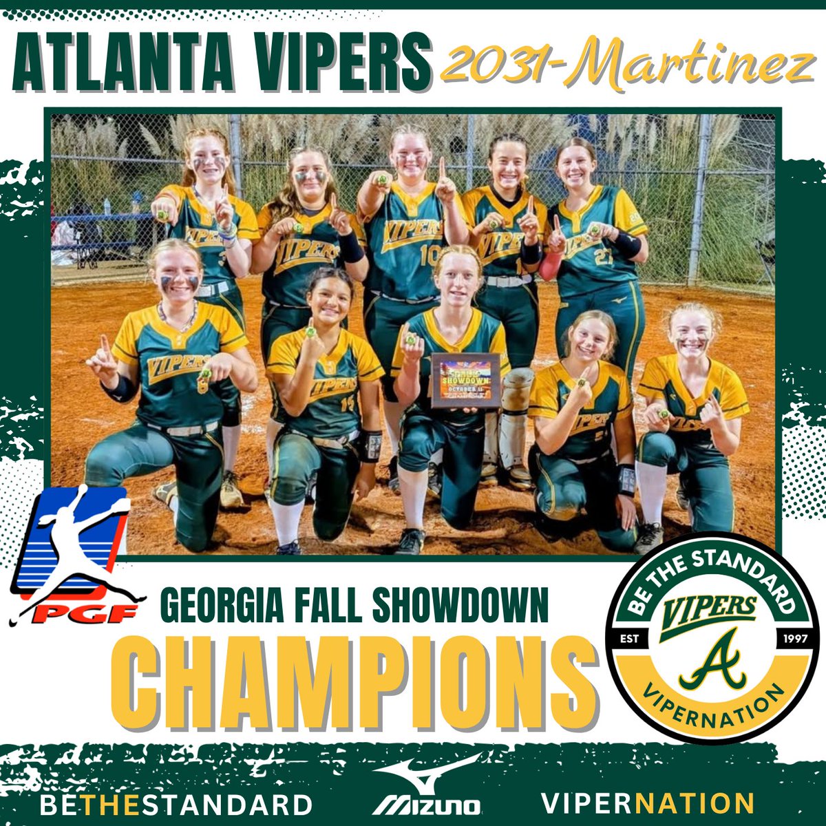 Congrats to Atlanta Vipers-Martinez on winning the PGF Georgia Fall Showdown Championship. An undefeated weekend powered by pitching, defense, &amp; big bats. Full team effort, well earned! #BeTheStandard #vipernation

<a href="/MizunoFPitchNA/">Mizuno Fastpitch USA</a> <a href="/ExtraInningSB/">EXTRA INNING SOFTBALL</a> <a href="/LineDsoftball/">Line Drive Media</a> <a href="/VipersMartinez/">Atlanta Vipers 2031 - Martinez</a>
