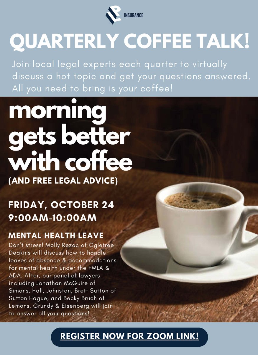 LP_Difference's tweet image. 🌟 Get ready for our Quarterly Coffee Talk! This month, we&apos;re diving into Mental Health Leave with experts in employment law. Join us on Oct 24, 9-10AM for a valuable discussion. Register now! bit.ly/4qeqmP1  #MentalHealthSupport #CoffeeTalk