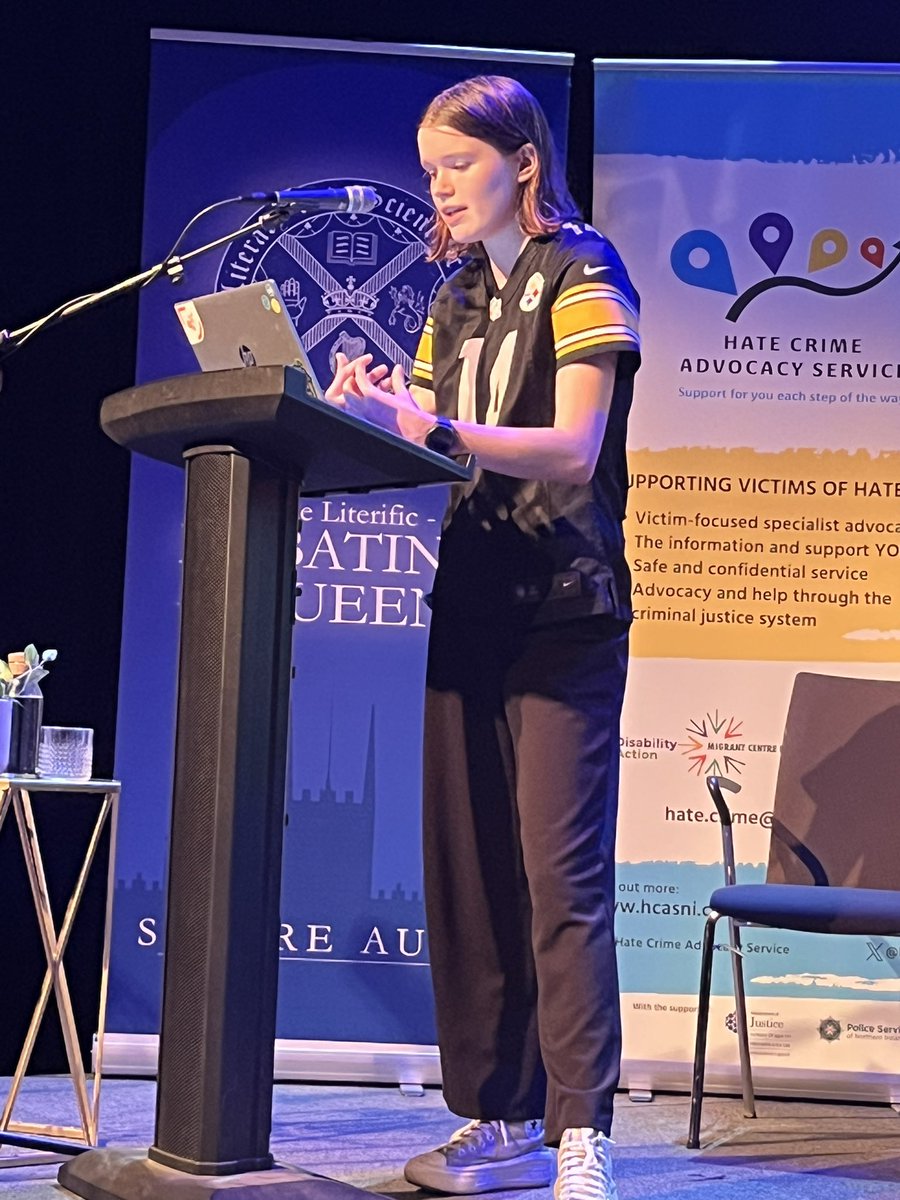 VictimSupportNI's tweet image. Our debate kicks off with Beth for the proposing side, and then Florence, arguing for the opposition
Will they change anyone’s mind on whether hate crime legislation is fit for purpose? 
Don’t hate, Debate! 
#WeStandTogether