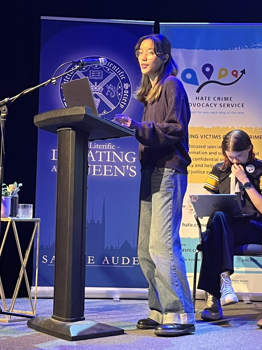 VictimSupportNI's tweet image. Our debate kicks off with Beth for the proposing side, and then Florence, arguing for the opposition
Will they change anyone’s mind on whether hate crime legislation is fit for purpose? 
Don’t hate, Debate! 
#WeStandTogether