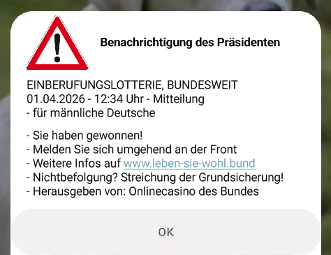 Mein zukünftiges Ich hat mir gerade 'ne komische Nachricht geschickt und gefragt, ob die echt ist. Weiß jemand mehr? #Lotterie #Bundeswehr #lebensiewohl