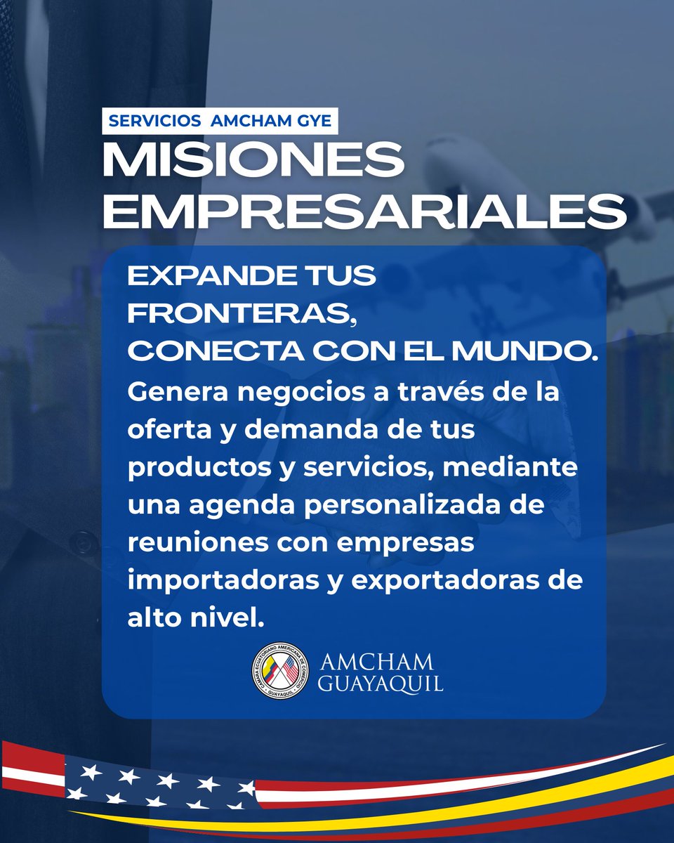 🌍 ¿Quieres abrir tu negocio al mundo? Nosotros te conectamos.
En #AmchamGye creemos que las oportunidades no se esperan, se construyen.
Nuestras Misiones Empresariales están diseñadas para generar conexiones estratégicas y resultados concretos. 
👉 info@amchamgye.org.ec