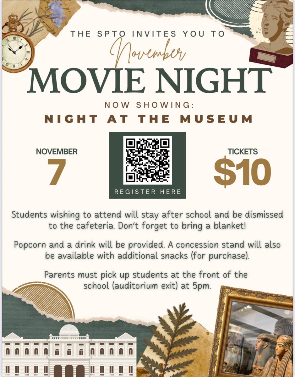 SAESTitans's tweet image. Some upcoming PTO Events!
🎉Fun Stuff Sale during lunches today &amp;amp; tomorrow!
🎟️Principal for a Day Raffle!
🍿 November PTO Movie Night!