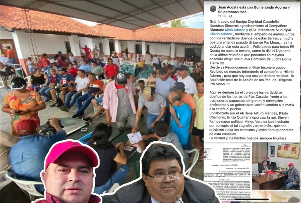 CuartoPoder_Py's tweet image. 🔴CLAN ADORNO TRANCA TITULACIÓN DE TIERRAS EN PUERTO CASADO, DENUNCIAN
◾El Tribunal Electoral de Concepción y Alto Paraguay anuló la conformación de la asamblea de la Comisión de Tierras, creada en diciembre de 2024, a instancias del @IndertPy y la Gobernación local. La medida…