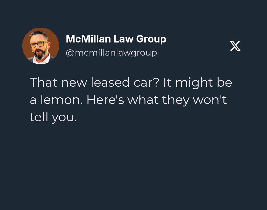 McMillanLawyer's tweet image. 🚨 Leasing a car? Know your rights! 🍋⚖️

California Lemon Laws safeguard leased drivers — avoid getting stuck with a lemon. 🛡️🚗

Learn the 9 legal rights every lessee must know:
👉 mcmillanlawgroup.com/lemon-law/9-le…

#McMillanLawGroup #LeasedCarRights #LemonLawProtection #KnowYourRights