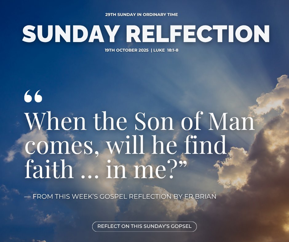 🕯️ “When the Son of Man comes, will he find faith … in me?”   This Sunday's Gospel invites us to reflect on prayer, perseverance, and the quiet ways we live our faith. Read Fr Brian Maher's reflection now on our website:

oblates.ie/gospel-reflect…

#GospelReflection #CatholicFaith