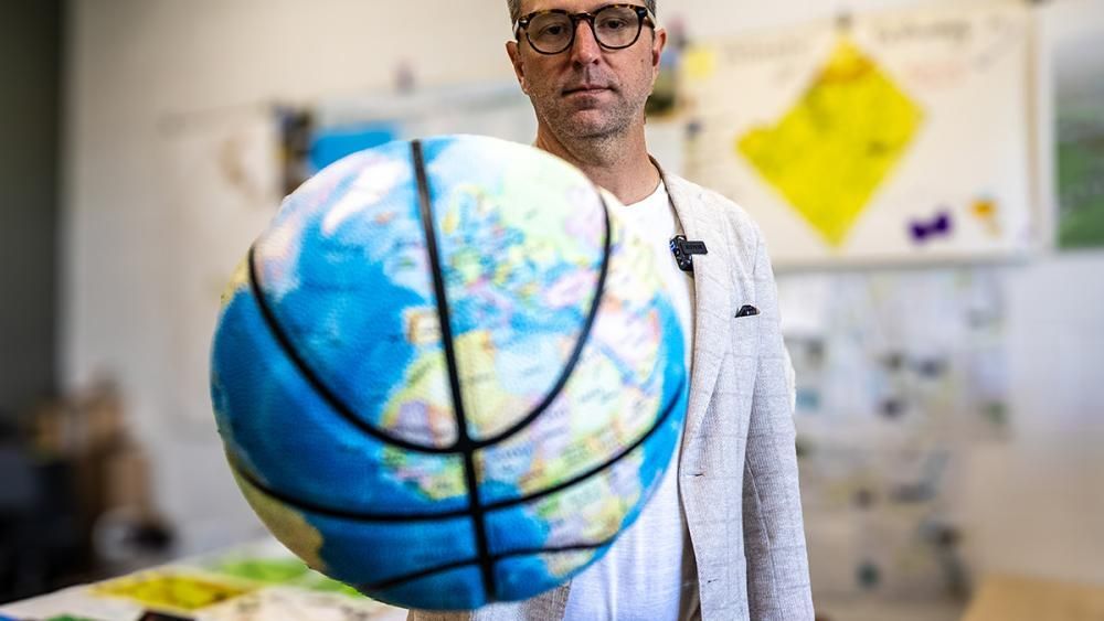 PSUEMS's tweet photo. From "Moneyball" on, access to data has forever changed sports. @psugeography alum @KirkGoldsberry recently returned to #PennState to discuss how he used his background in geography to map a historic change in the #NBA. https://t.co/uOdZMAL36p https://t.co/dYtBRJrltS