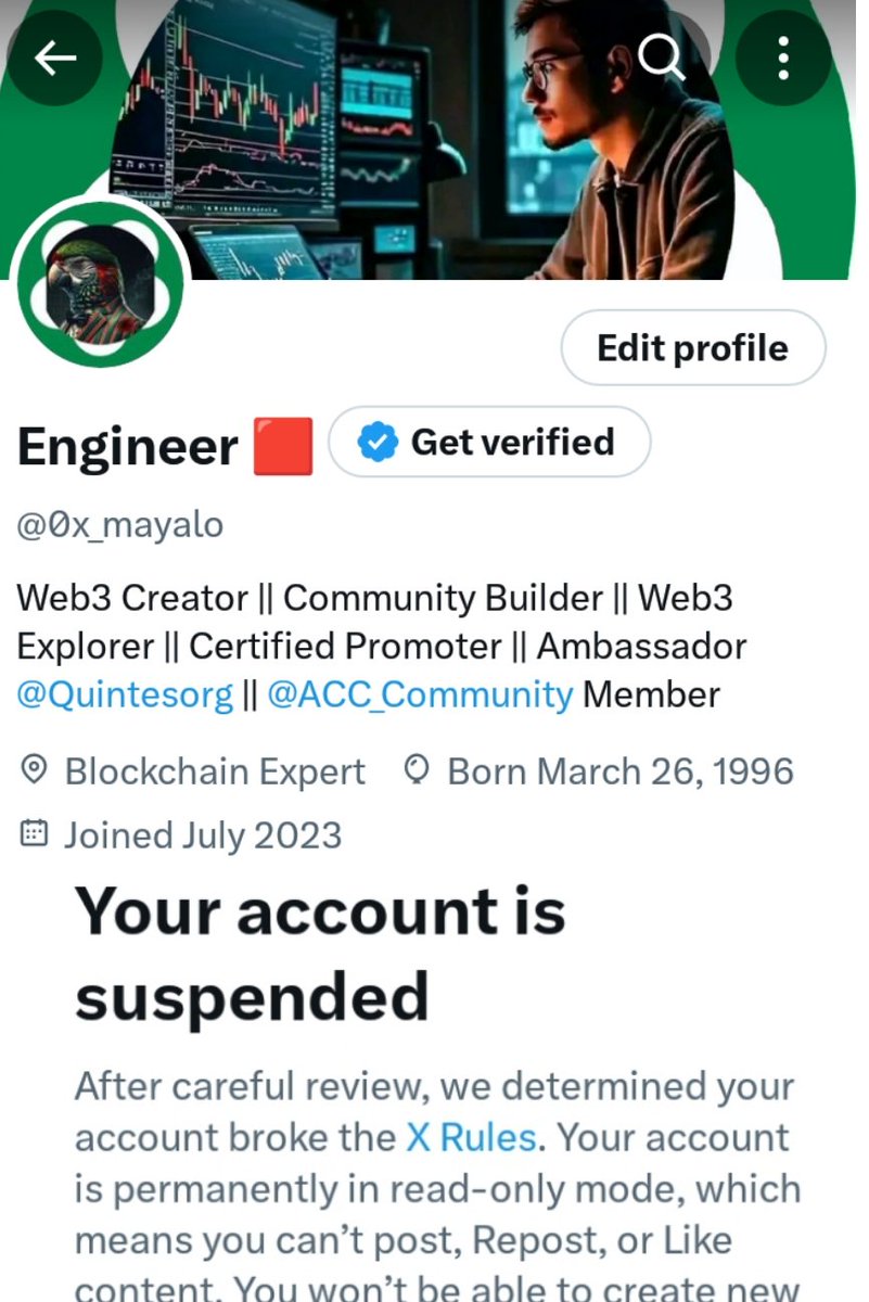 0x_engr's tweet image. Hey web3 fam.
my original account got suspended due to alleged X Rules violation.
I have open new account to keep sharing insight on Web3, DeFi and blockchain tech🤝
Thanks for your support–follow me here, if you excited to keep the explorer live going for web3 and DeFi 🤝