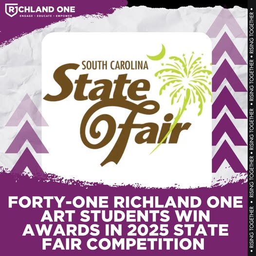 Congratulations to 41 Richland One art students who shined at the <a href="/SCStateFair/">South Carolina State Fair</a>'s Youth Art Competition! 🎨🏆

Details: richlandone.org/details/~board…

#RisingTogether