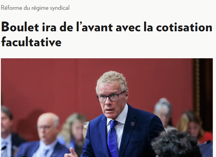 Inject this straight into my veins.

Translation: Québec unions are cooked. 

If the government doesn't chicken out, Québec could speedrun from the absolute worst jurisdiction with regards to union abuse of power, to one of the more worker-friendly places on the continent.