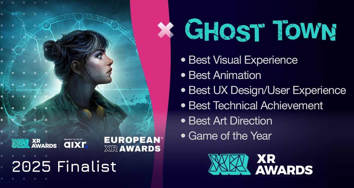 We're thrilled to announce that Ghost Town has six nominations at the XR Awards 2025😊!

· Best Visual Experience
· Best Animation
· Best UX Design/User Experience
· Best Technical Achievement
· Best Art Direction
· Game of the Year

Check out all finalists here: