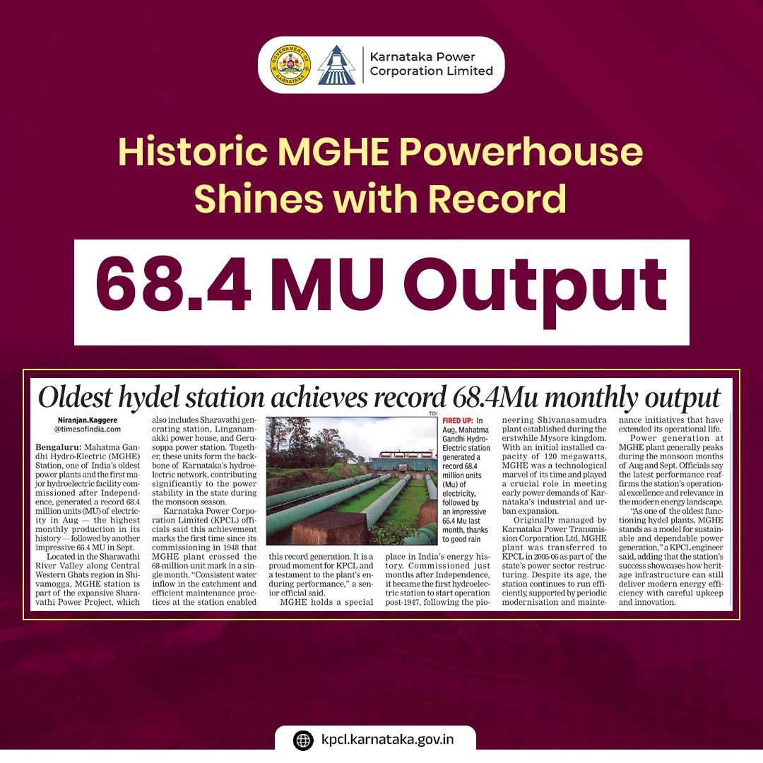 Powering progress since Independence! 💡The Mahatma Gandhi Hydro-Electric (MGHE) Station records a remarkable 68.4 MU output during the peak monsoon months of August and September 2025 — a true testament to sustainable energy and enduring excellence.
#MGHE #sagarataluk #shimogga