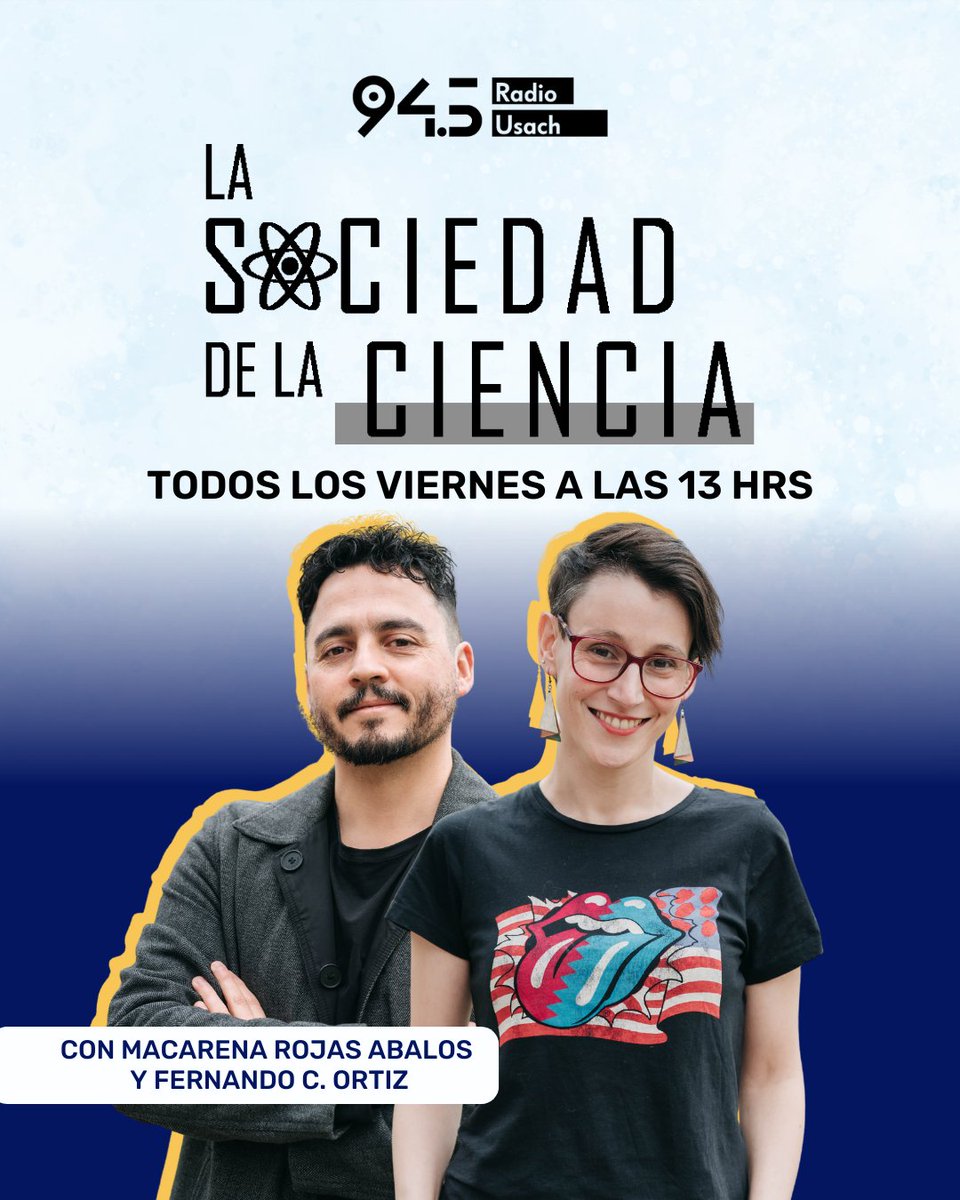 🔬Porque la ciencia es motor de cambio, únete al programa que invita al diálogo entre la ciudadanía y la academia para el futuro de la sociedad.

📻Escucha #LaSociedadDeLaCiencia todos los viernes a las 13hrs, por la 94.5FM y el 50.2TVD junto a <a href="/Mrojas_Abalos/">Macarena Rojas Abalos</a> y Fernando C. Ortiz.
