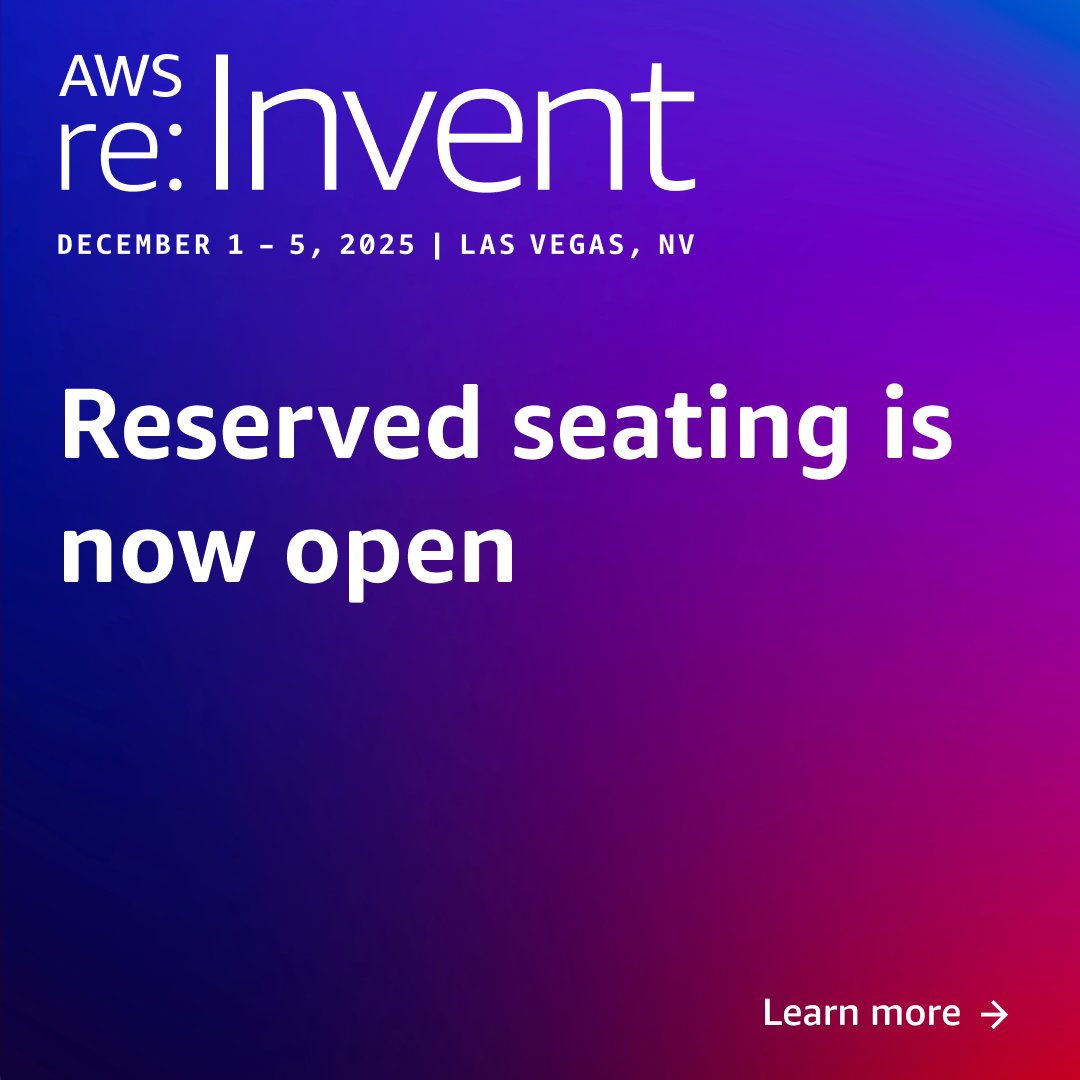 awscloud's tweet image. re:Invent reserved seating is open for registrants! 🎟️💺

Select your spot in must-attend breakout sessions, workshops, &amp;amp; chalk talks while space is available.

Register today for AWS re:Invent. 👉 go.aws/4n3nJwV