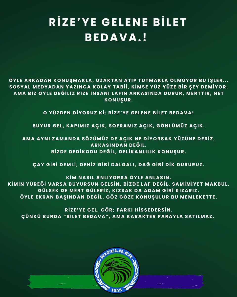 RİZE’YE GELENE BİLET BEDAVA !