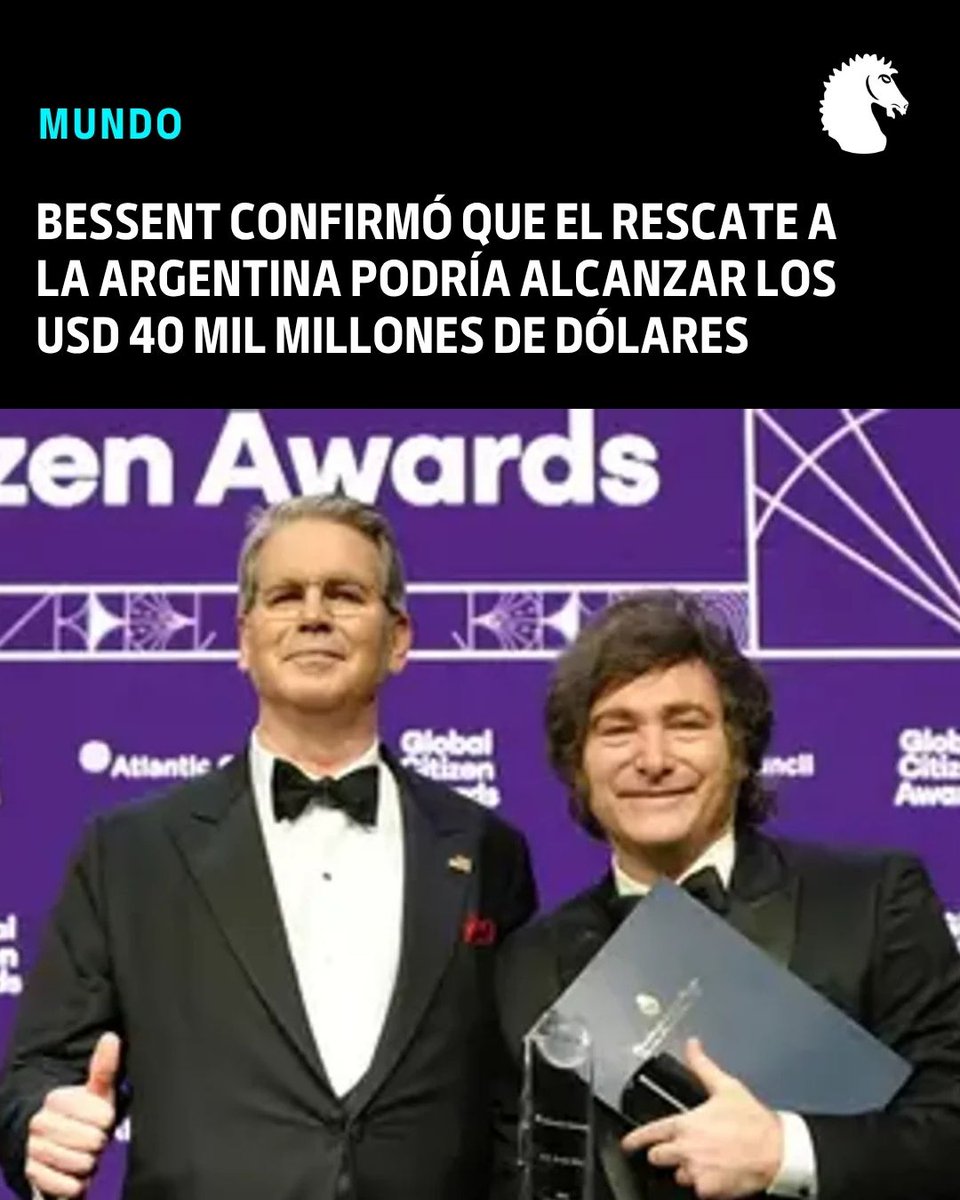 MundoPoder_'s tweet image. 🔵 El secretario del Tesoro de Estados Unidos, Scott Bessent, afirmó que el apoyo financiero total a Argentina alcanzará los US$40.000 millones, de los cuales la mitad corresponde al swap autorizado por Washington y los otros US$ 20.000 millones provendrán de las negociaciones…