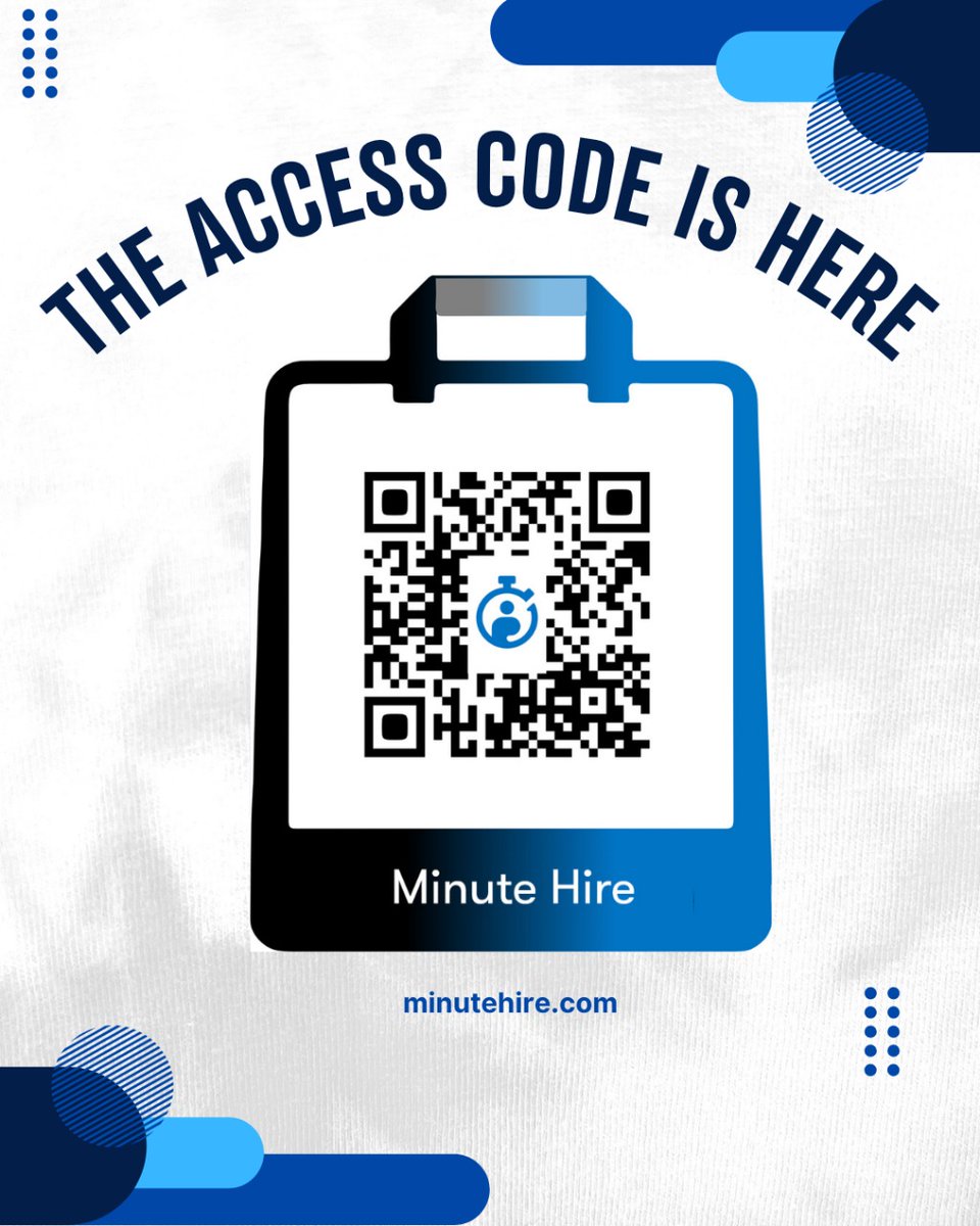 MinuteHire's tweet image. THE ACCESS CODE IS HERE! Join the MinuteHire revolution & get regular updates on jobs, internships, and training! Scan the code in the image now!
minutehire.com
#MinuteHire #AccessCode #Community #JobSearch #Internships #HiringUpdates #Students #CareerGoals #JoinUs