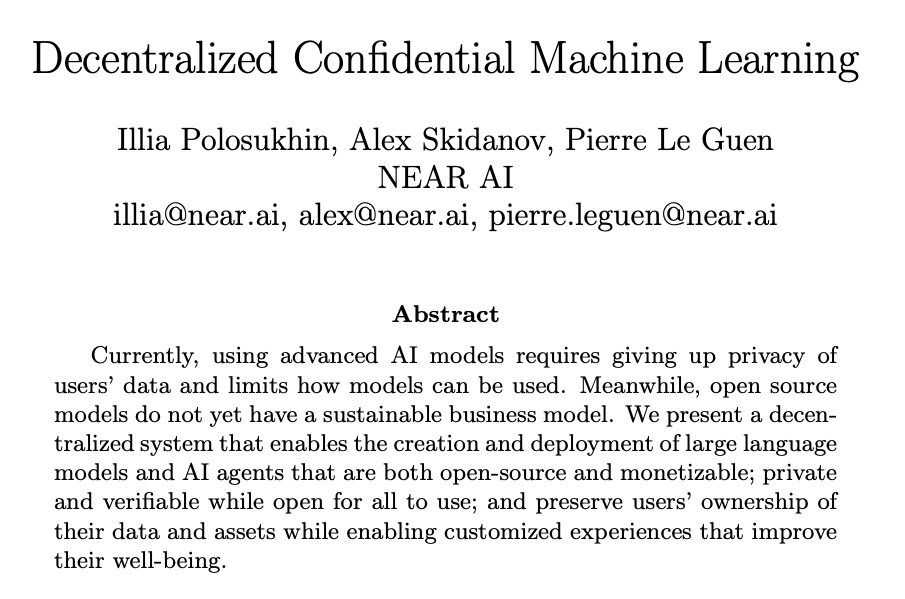 NEARProtocol's tweet image. Decentralized Confidential Machine Learning (DCML): How User-Owned AI on NEAR Will Work 🛡️