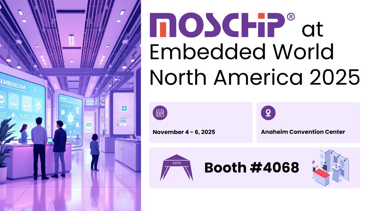 MosChipTech's tweet image. We’re excited to be exhibiting at Embedded World North America 2025, where industry leaders are shaping the next wave of innovation in Edge AI, embedded software, & high-speed hardware and connected intelligence!
Visit us at #4068 or Schedule a meeting: zurl.co/K2QKK