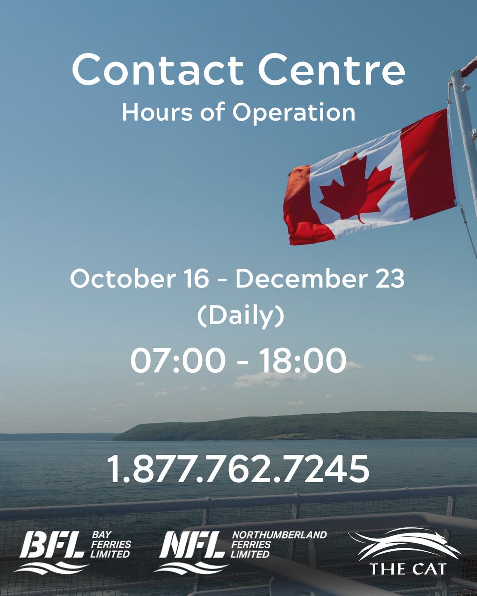 Updated Contact Centre Hours

Starting October 16, our Contact Centre hours will be changing:
October 16 – December 23: 07:00 – 18:00 (Daily)

Our team is happy to help! Contact us at 1.877.762.7245.

Find more information, including holiday hours: bit.ly/4mvg0ra