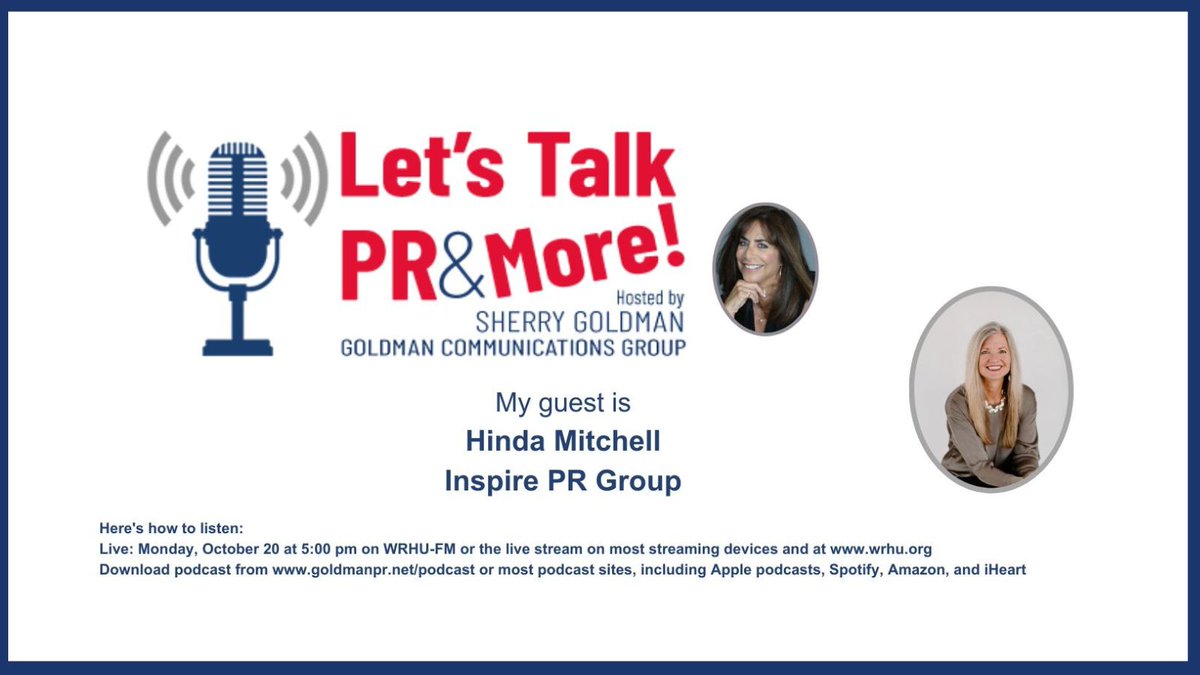 Sherry Goldman-Let's Talk PR & More! (@sherrygoldmanpr) on Twitter photo Food #PR is more than recipes-it includes legislative issues, production, industry relations, food safety, pricing impacted by tariffs & more. I talk w/<a href="/hindamitchell/">Hinda Mitchell (she/her)</a> about food & agricultural PR on #LetsTalkPRandMore! Listen live Mon Oct 20 on WRHU-FM; download podcast. #Food Food #PR is more than recipes-it includes legislative issues, production, industry relations, food safety, pricing impacted by tariffs & more. I talk w/<a href="/hindamitchell/">Hinda Mitchell (she/her)</a> about food & agricultural PR on #LetsTalkPRandMore! Listen live Mon Oct 20 on WRHU-FM; download podcast. #Food