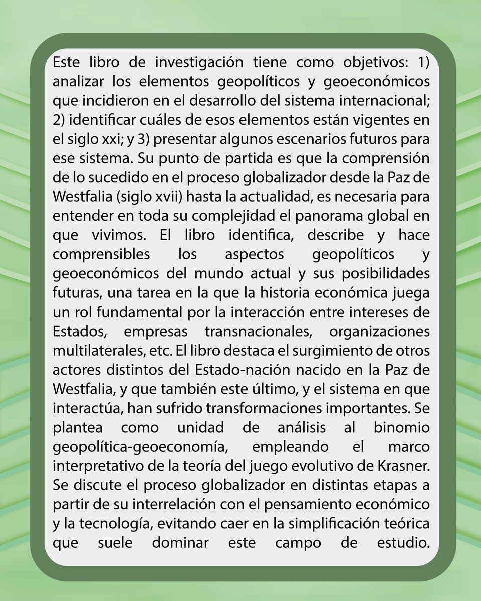🔮 Geopolítica y geoeconomía en el proceso globalizador es como abrir una cápsula del tiempo: lo que ayer parecía teoría, hoy es realidad pura.
 Un libro que no solo explica el mundo… lo desnuda. 🌍✨
Conoce mas en 👉 lnkd.in/evFYX8An
#LecturaClave #Globalización