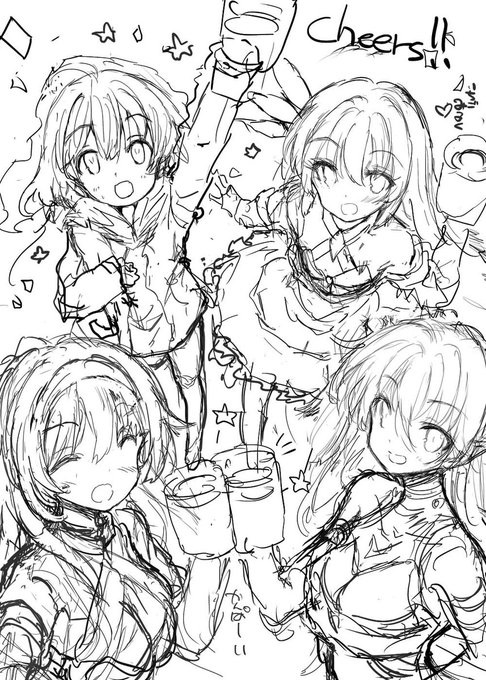 アートコンとかのラフ、賑やかな感じにしたい!(*`∀`) 
トゥアンちゃんの胸元とかも賑やかな感じに… 