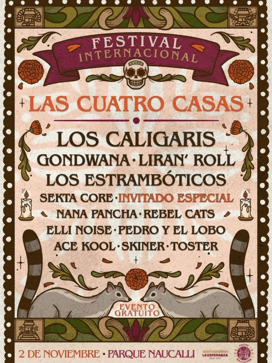 EventosMexicoMx's tweet image. 🚨 Concierto GRATIS  en Naucalpan!🚨

⭐️Festival las cuatro casas⭐️

🗓 2 de noviembre
🌎 Parque Naucalli

Caligaris, Gondwana, Estramboticos, Rebel Cats y más 

⭐️ ENTRADA LIBRE ⭐️

A partir de las 2 pm