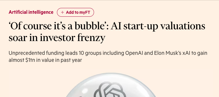 When in a market bubble, like we are with the current AI bubble, it's worthwhile considering this quote from George Soros: “When I see a bubble forming, I rush in to buy, adding fuel to the fire.”

It's great to participate - just don't overstay your welcome.