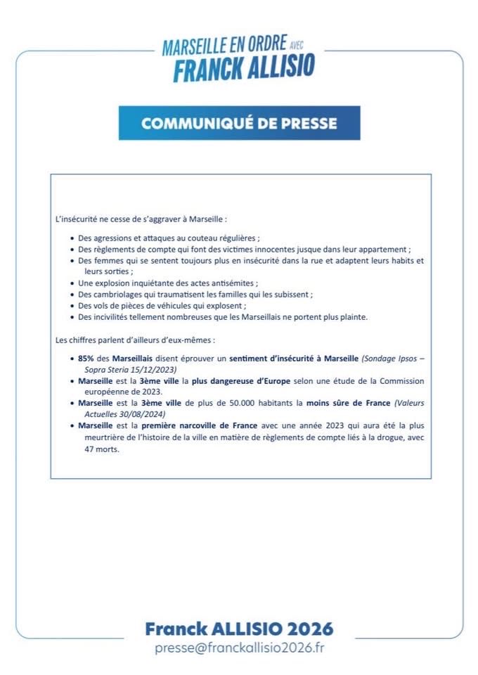 L'insécurité à #marseille atteint des niveaux alarmants, mettant en lumière l'impuissance de la majorité municipale. Les Marseillais réclament des actions concrètes pour retrouver #securite et tranquillité. 
Il est temps d'agir !voici notre communiqué 
<a href="/R_Marseillais/">Rassemblement Marseillais</a>