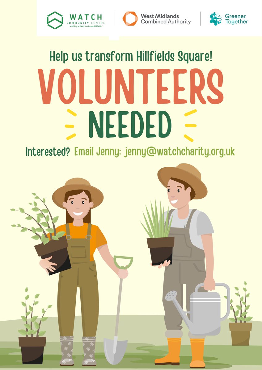 VOLUNTEERS NEEDED!!
Help us to transform Hillfields Square! We are looking for volunteers to help us work on our #community gardens and make the area look spick and span!
interested? Email: jenny@watchcharity.org.uk
#Volunteering #CallOut #Gardening #Hillfields #Coventry <a href="/HillzFM/">Hillz FM Radio 98.6</a>