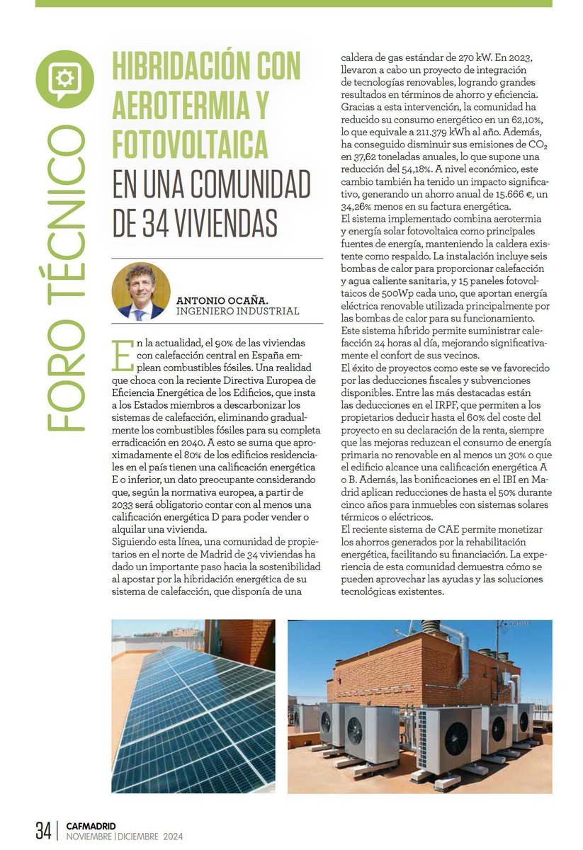 CAFMadrid's tweet image. 🌱 La hibridación de #aerotermia y #fotovoltaica para la #calefacción consigue ahorros energéticos de más del 60%. Por Antonio Ocaña, ingeniero industrial, para la revista de los #AFColegiados.

👇 ¡Lee y descarga!
buff.ly/412QJfl